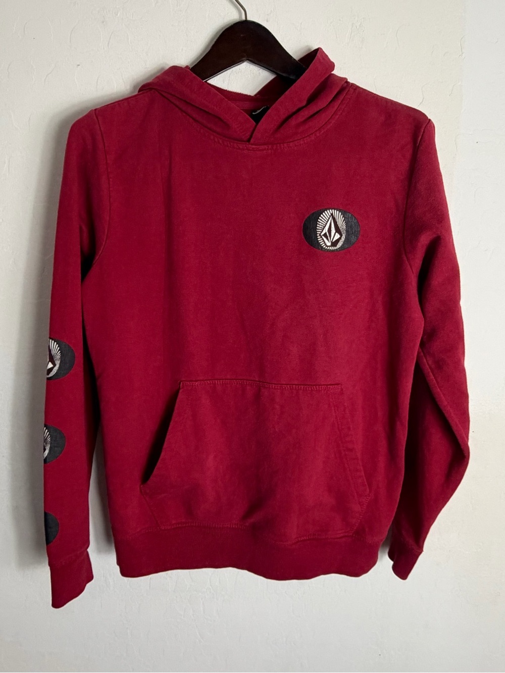 Volcom Maroon Kids Pullover Hoodie with Logo Patches